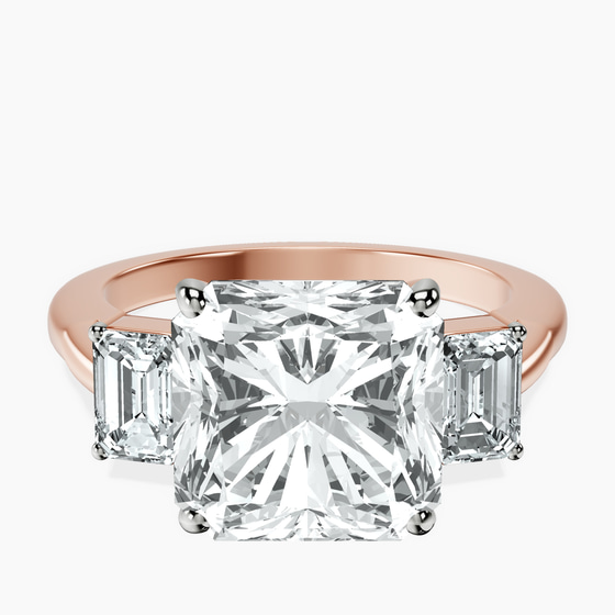 Denise Three stone Side Emerald Lab Diamond Ring front view