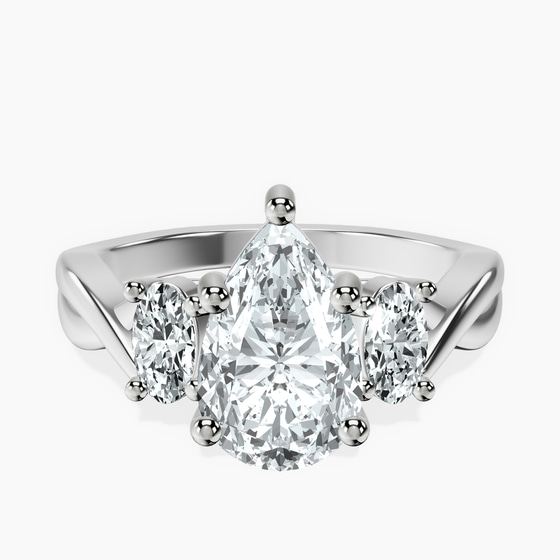 Dionne Three Stone Side Oval Lab Diamond Ring front view