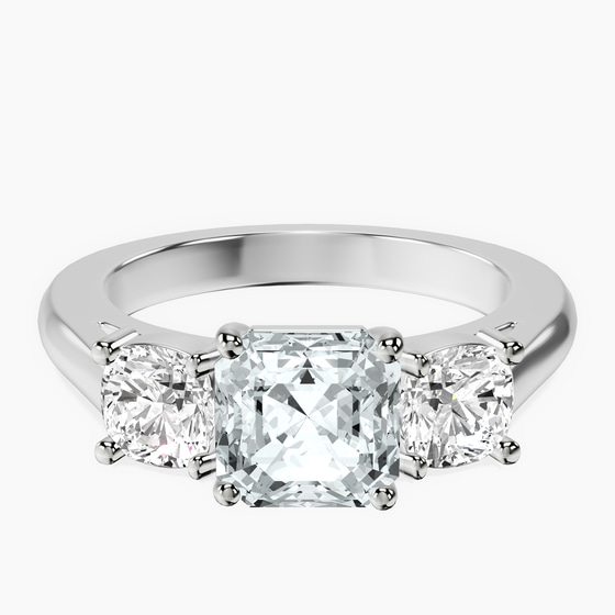 Kinsley Three Stone Side Cushion Lab Diamond Ring front view