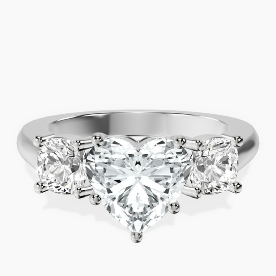 Kinsley Three Stone Side Cushion Lab Diamond Ring front view