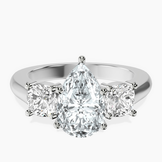 Kinsley Three Stone Side Cushion Lab Diamond Ring front view