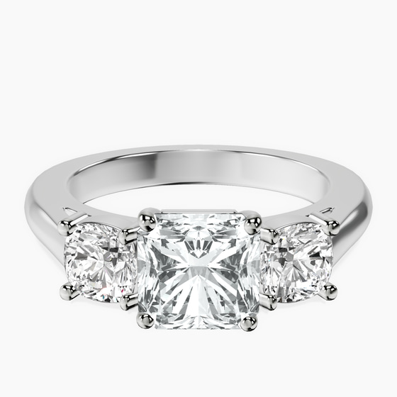 Kinsley Three Stone Side Cushion Lab Diamond Ring front view