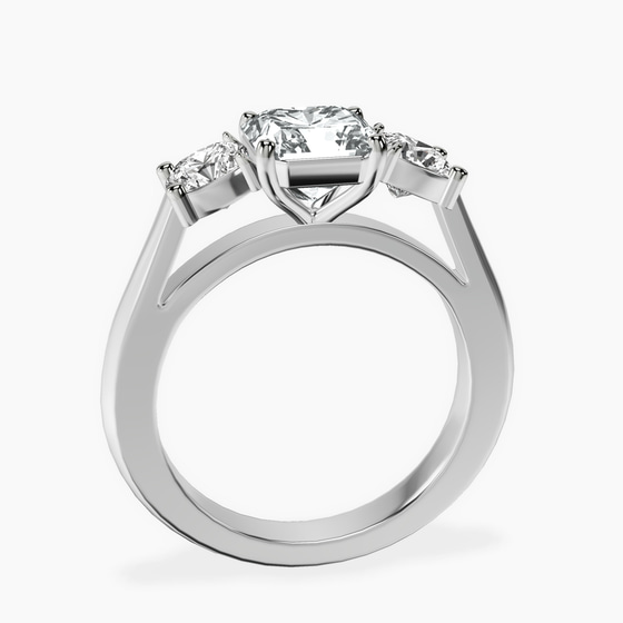 Kinsley Three Stone Side Cushion Lab Diamond Ring left view