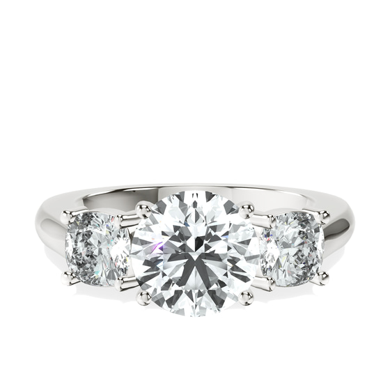 Kinsley Three Stone Side Cushion Lab Diamond Ring front view