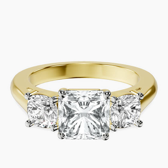 Kinsley Three Stone Side Cushion Lab Diamond Ring front view