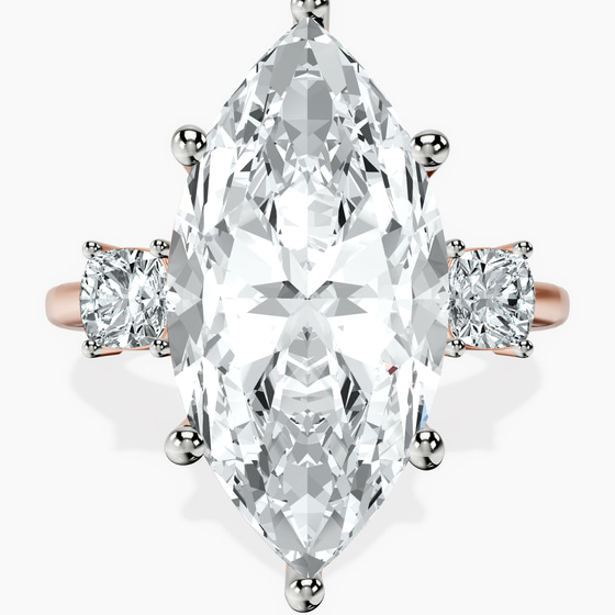 Emery Three Stone Side Cushion Lab Diamond Ring front view