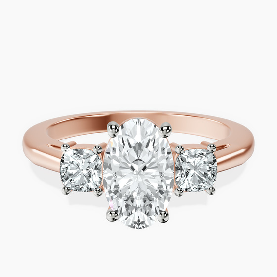 Emery Three Stone Side Cushion Lab Diamond Ring front view