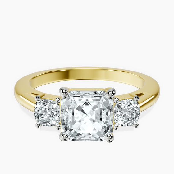 Emery Three Stone Side Cushion Lab Diamond Ring front view