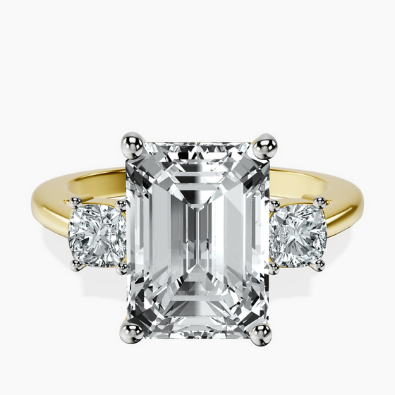 Emery Three Stone Side Cushion Lab Diamond Ring front view