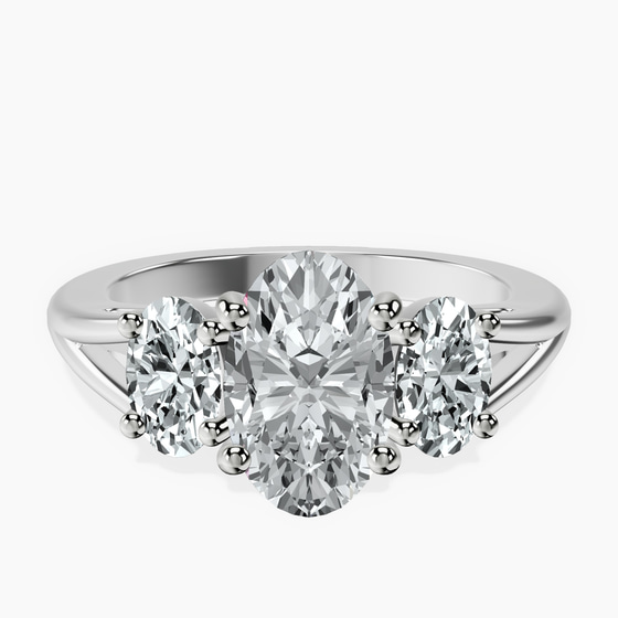Georgina Rodriguez Three Stone Side Oval Lab Diamond Ring front view