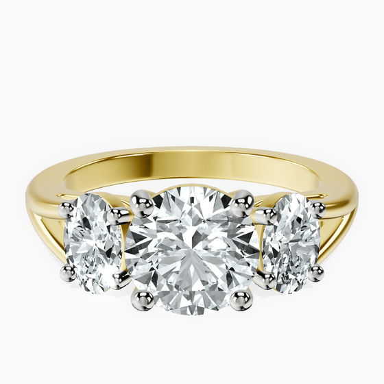 Bethany Three Stone Side Oval Lab Diamond Ring front view