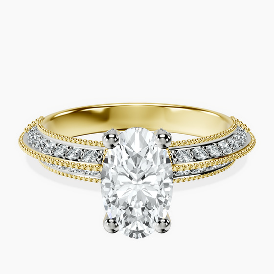 Dua Side Stone Knife Edge Lab Diamond Ring front view