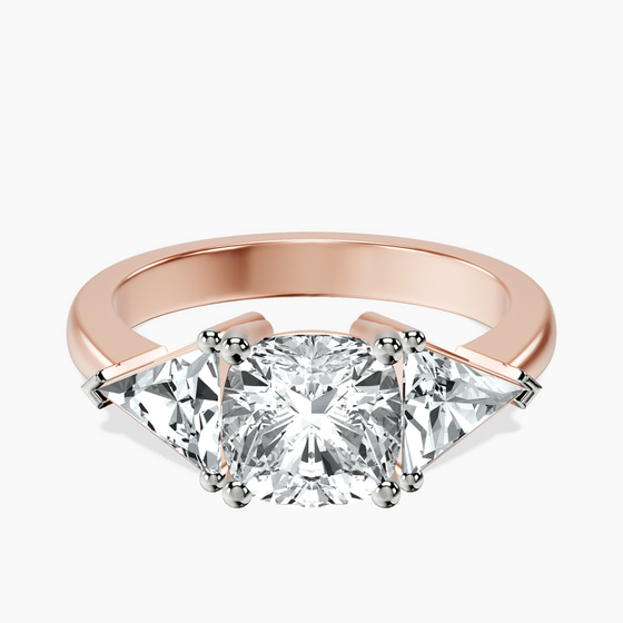 Caroline Three Stone Side Trillion Lab Diamond Ring front view