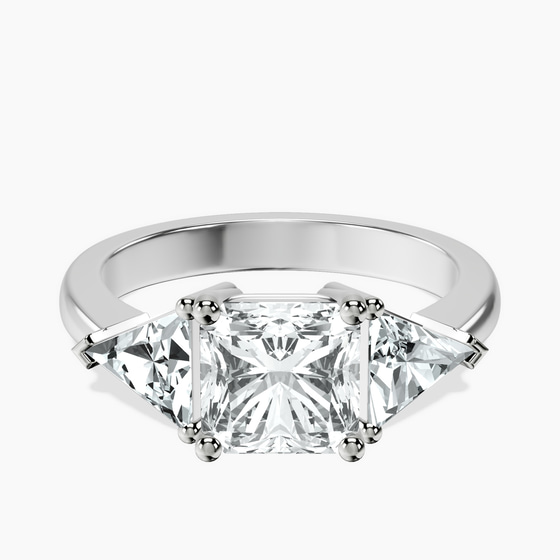 Caroline Three Stone Side Trillion Lab Diamond Ring front view