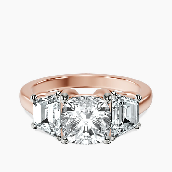 Dianna Three Stone Side Trapezium Lab Diamond Ring front view