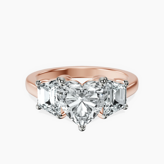 Dianna Three Stone Side Trapezium Lab Diamond Ring front view