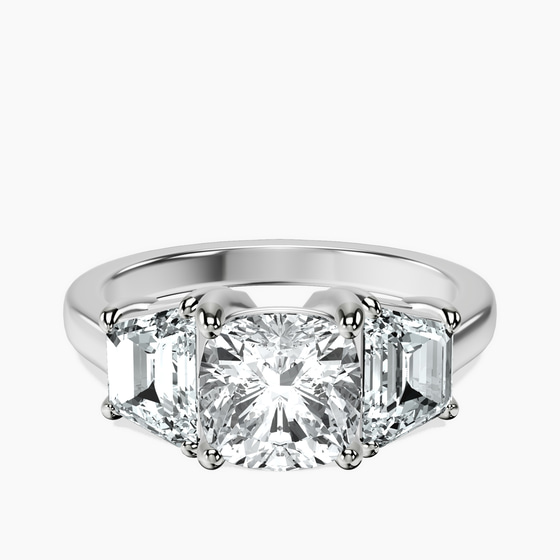 Dianna Three Stone Side Trapezium Lab Diamond Ring front view