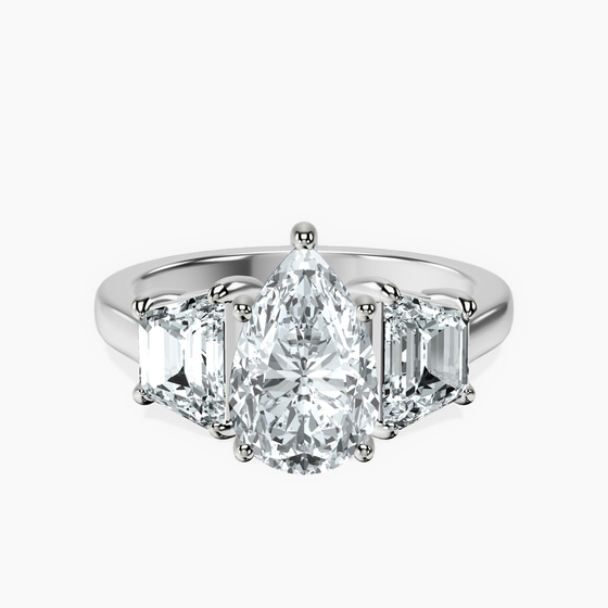 Dianna Three Stone Side Trapezium Lab Diamond Ring front view