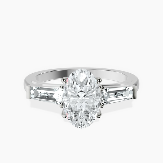 Madison Three Stone Side Baguette Lab Diamond Ring front view