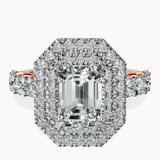 Crowned Cresta Double Halo Lab Diamond Ring front view
