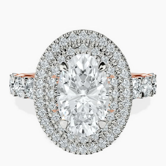 Crowned Cresta Double Halo Lab Diamond Ring front view