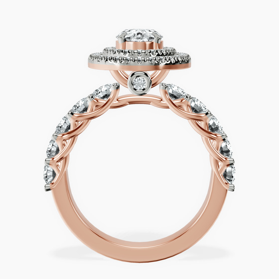 Crowned Cresta Double Halo Lab Diamond Ring left view