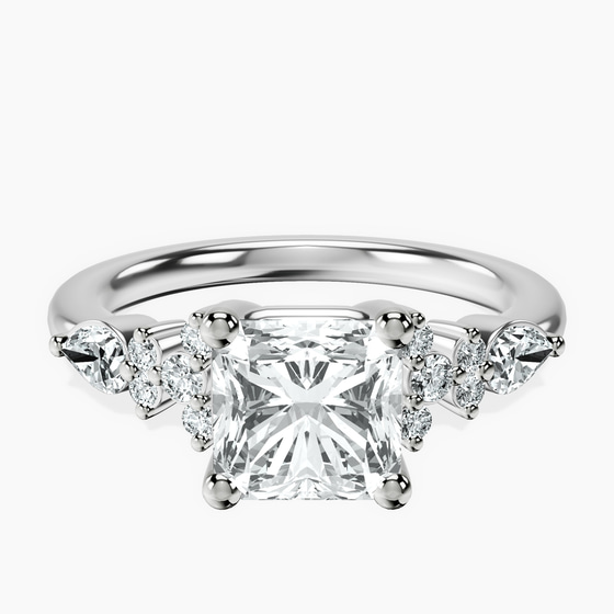Josephine Four Prong Side Stone Lab Diamond Ring front view