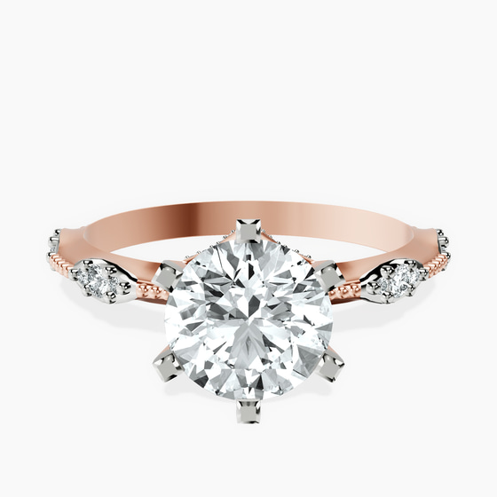 Theodora Six Prong Side Stone Lab Diamond Ring front view