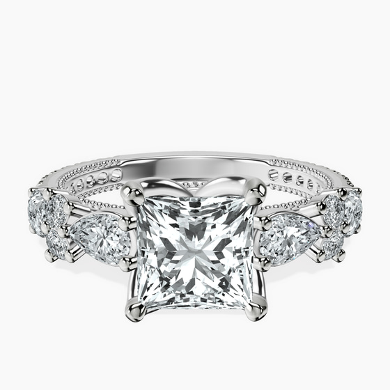 Chrizan Round & Pear Side Stone Lab Diamond Ring front view