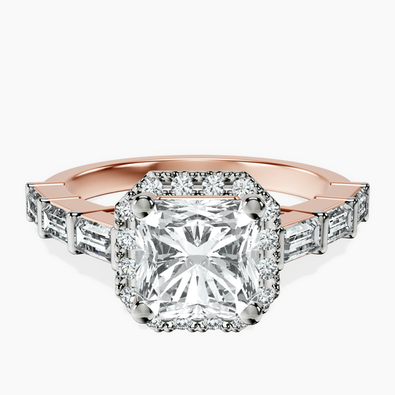 Rachel Halo Side Stone Lab Diamond Ring front view