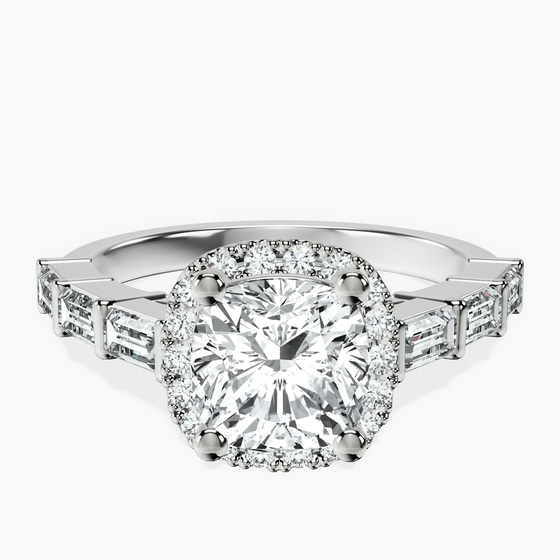 Rachel Halo Side Stone Lab Diamond Ring front view