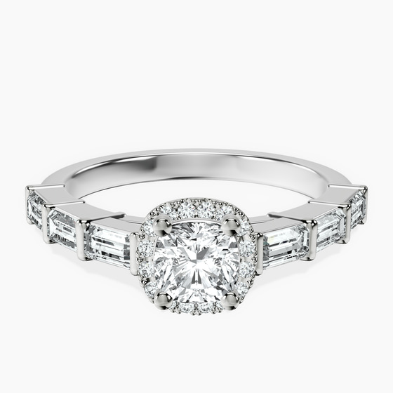 Rachel Halo Side Stone Lab Diamond Ring front view