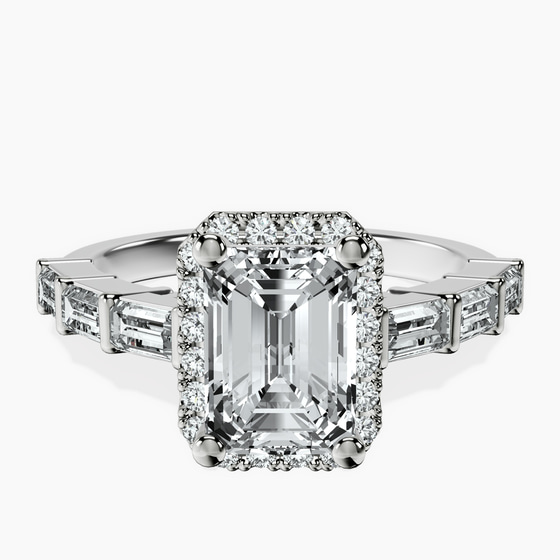 Rachel Halo Side Stone Lab Diamond Ring front view