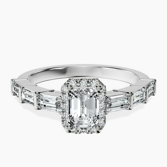 Rachel Halo Side Stone Lab Diamond Ring front view