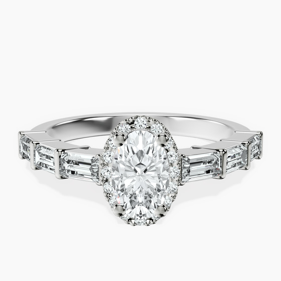 Rachel Halo Side Stone Lab Diamond Ring front view