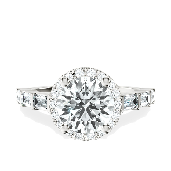 Rachel Halo Side Stone Lab Diamond Ring front view