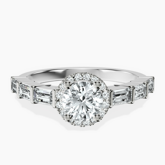 Rachel Halo Side Stone Lab Diamond Ring front view