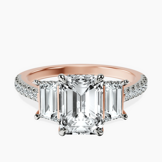 Lavinia Three Stone Trapezoid Lab Diamond Ring front view