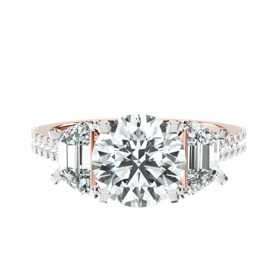 Lavinia Three Stone Trapezoid Lab Diamond Ring front view