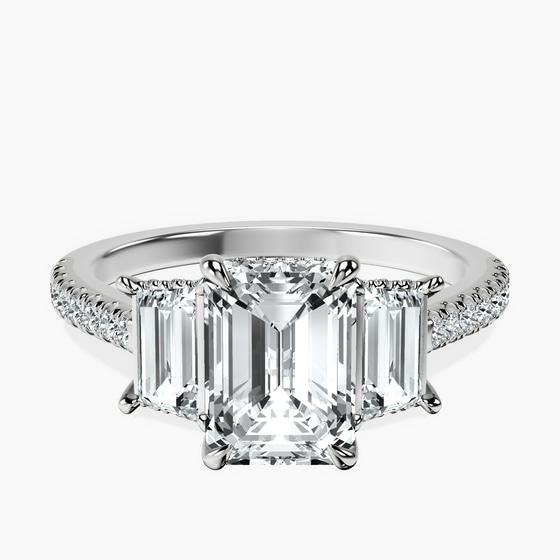 Lavinia Three Stone Trapezoid Lab Diamond Ring front view
