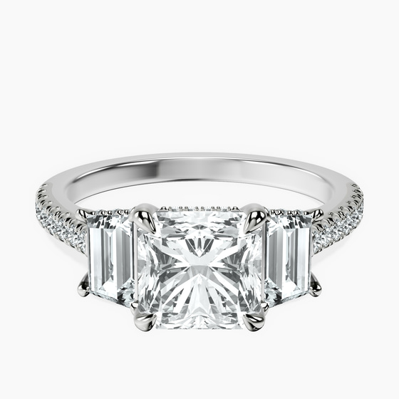Lavinia Three Stone Trapezoid Lab Diamond Ring front view