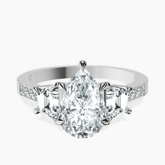 Daria Trapezoid Three Stone Lab Diamond Ring front view