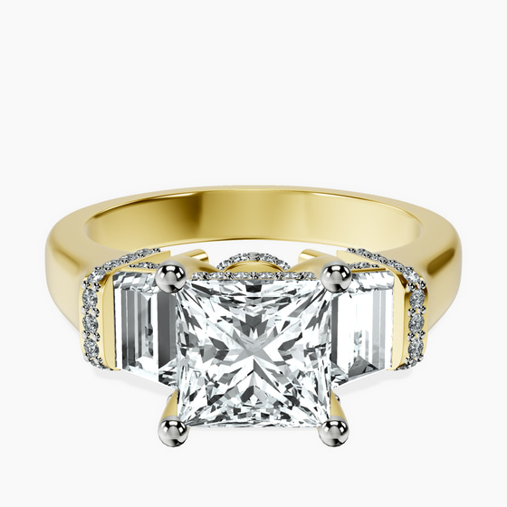 Astrid Three Stone Trapezoid Lab Diamond Ring front view