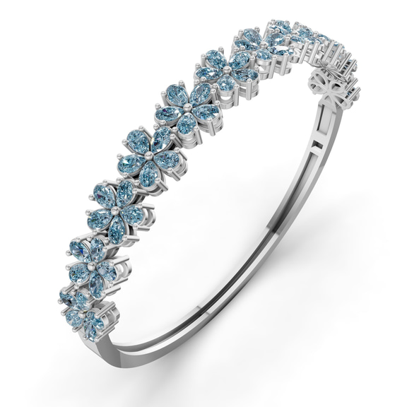14kt White Gold Pear Petal Lab Diamond Openable Bangle Bracelet (1 Ct. Tw.) right