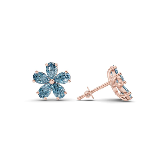 9ct Rose Gold Daisy Flower Fashion Lab Diamond Stud Earrings (1 Ct. Tw.) right