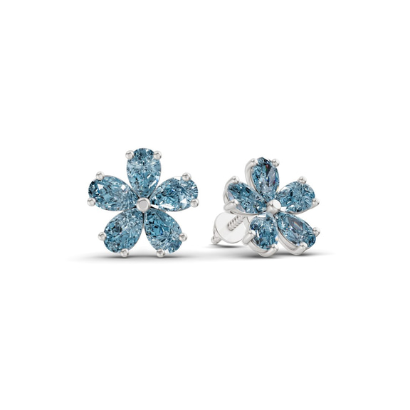9ct White Gold Daisy Flower Fashion Lab Diamond Stud Earrings (1 Ct. Tw.) left