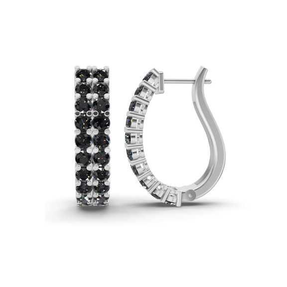 10kt White Gold Gracie Double Row Round Lab Diamond Hoop Earrings (1 Ct. Tw.) left