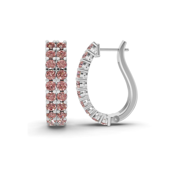 Platinum Gracie Double Row Round Lab Diamond Hoop Earrings (4 Ct. Tw.) left