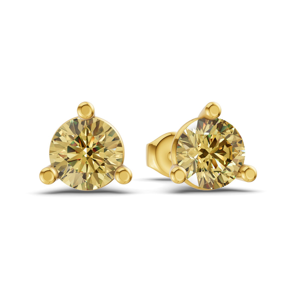 9ct Yellow Gold Three Prong Martini Round Lab Diamond Stud Earrings (1 Ct. Tw.) side right image one