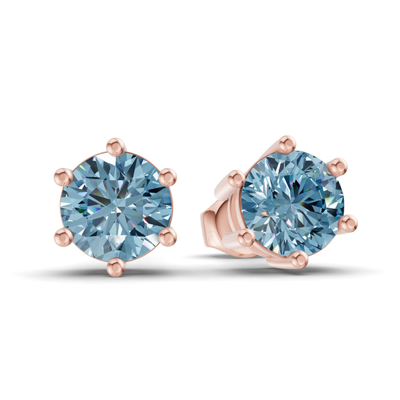 10kt Rose Gold Six Prong Round Lab Diamond Stud Earrings (1 Ct. Tw.) side right image one